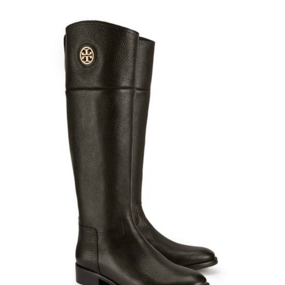 Tory Burch Black Over the Knee Boots with Gold Medallion